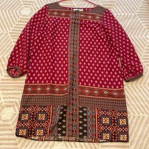 LOFT Aztec Pattern Dark Pink Long Sleeve Dress